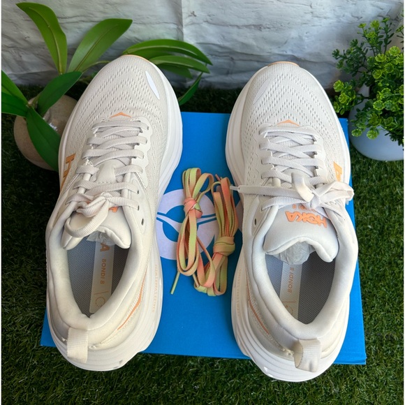 HOKA Bondi 8 sneakers women size 7.5 White /Cantaloupe New Season Women - Picture 16 of 16